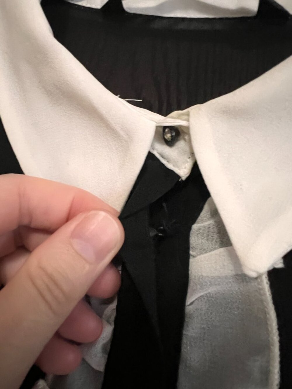 Zara Sheer Black Tuxedo Blouse White Collar Ruffle Front Size L - Picture 5 of 7